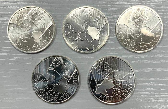 Frankrig. 10 Euro 2010 "Régions" (5 pieces)  (Ingen mindstepris)