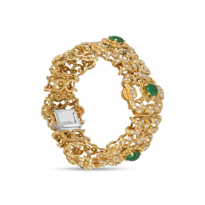 Armbånd - 18 kraat Gulguld -  7.50ct. tw. Jade - Diamant