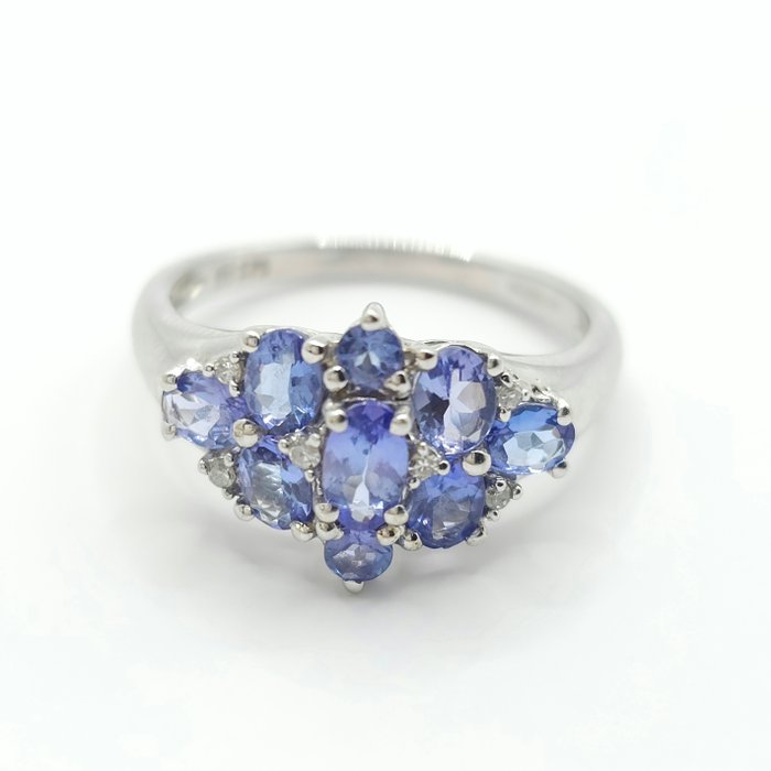 Ingen mindstepris - Forlovelsesring - 9 kt. Hvidguld -  1.63ct. tw. Tanzanit - Diamant - Bryllup Brude klynge