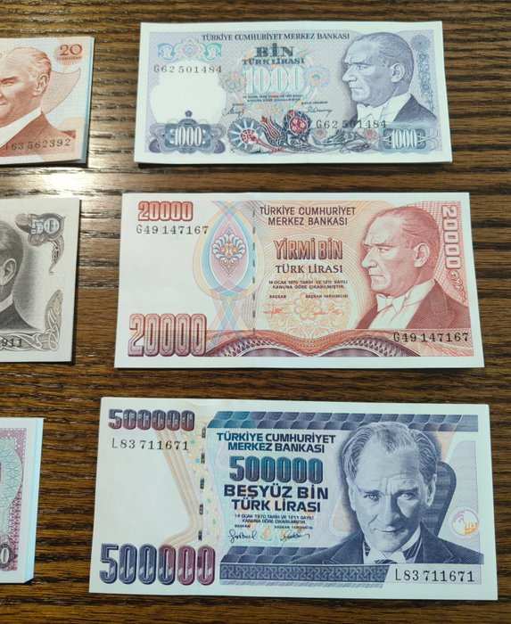 Tyrkiet. - 57 banknotes - various dates - Pick 187a, 187b, 188, 194, 196, 202, 212  (Ingen mindstepris)