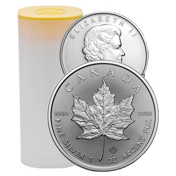 Canada. 25 x 1 oz $5 CAD Silver Maple Leaf Coin BU (Random Years) in Tube