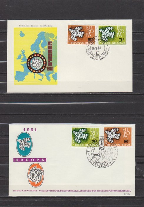 Europa CEPT 1961/1964 - Europa CEPT FDC Michel Belgien 1253/1245 til Cypern 240/242 uden at skrive og køre. - Europa CEPT FDC Michel België 1253/1245 t/m Cyprus 240/242 onbeschreven en gelopen.