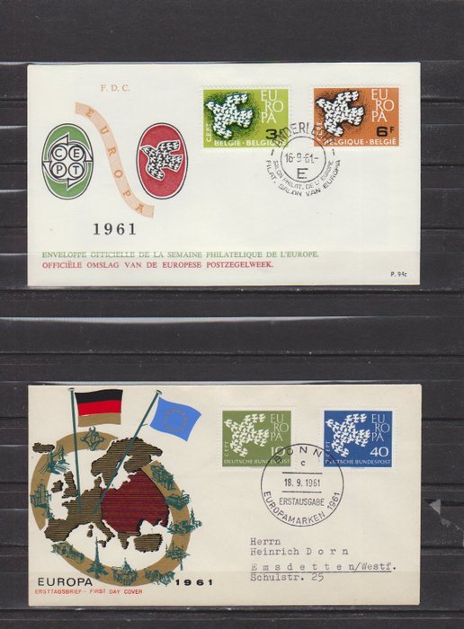 Europa CEPT 1961/1964 - Europa CEPT FDC Michel Belgien 1253/1245 til Cypern 240/242 uden at skrive og køre. - Europa CEPT FDC Michel België 1253/1245 t/m Cyprus 240/242 onbeschreven en gelopen.