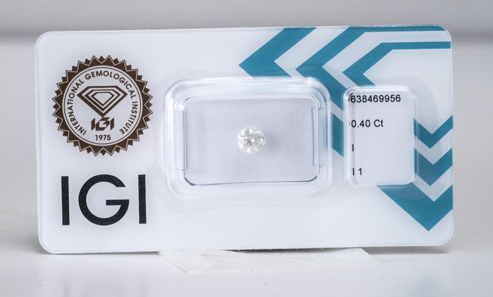 1 pcs Diamant  (Natur)  - 040 ct - Rund - I - I1 - International Gemological Institute (IGI)