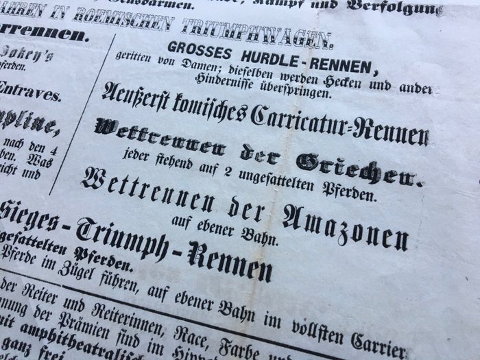 Charles Hinne - Hippodrom Charles Hinne auf dem Marsfelde (München) Zirkus-Ankündigungszettel - 1863