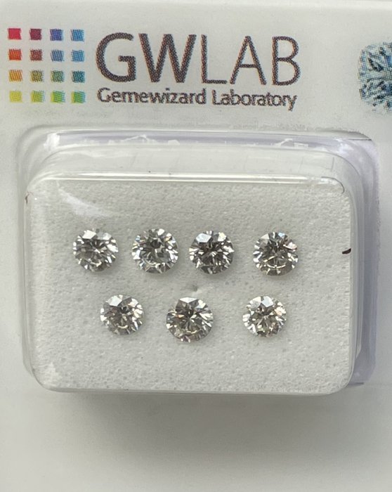 Ingen mindstepris - 7 pcs Diamant  (Natur)  - 0.89 ct - Rund - SI1, VS1 - Gemewizard Gemological Laboratory (GWLab) - Grå