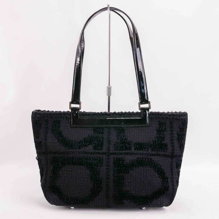 Salvatore Ferragamo - Black Gancini Wool Tote Bag - Skuldertaske