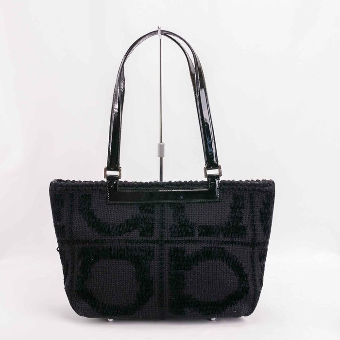 Salvatore Ferragamo - Black Gancini Wool Tote Bag - Skuldertaske