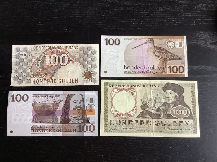 Holland. - 4 x 100 Gulden 1953-1992  (Ingen mindstepris)