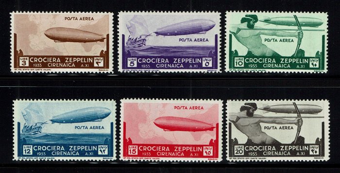 Italienske Cyrenaica 1933 - Luftpost Cruise Zeppelin MNH - Sassone P A 12/17