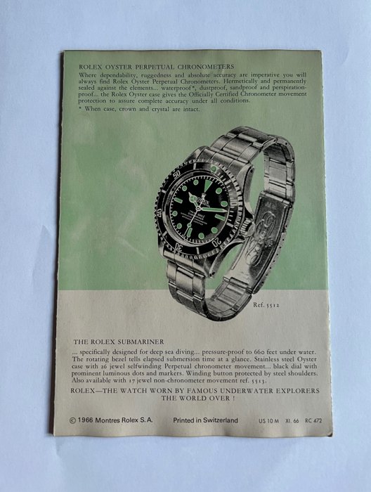 Rolex - Submariner  - Ref 5512 (4-liner) - Brochure