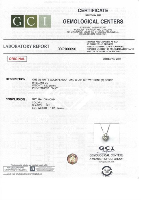 Ingen mindstepris - Halskæde med vedhæng - 14 karat Hvidguld -  1.02ct. tw. Diamant (Natur)