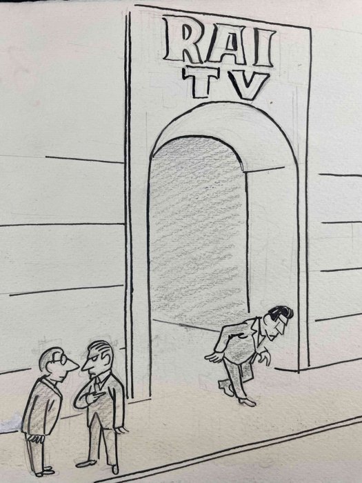 Guareschi, Giovannino - 1 Original drawing - RAI TV - Il criminale televisivo - 1964