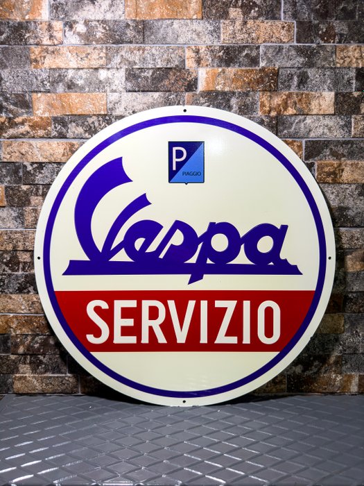 Vespa - Tegn - XL (50 cm) Vespa Servizio kommercielt skilt; Dejlige levende farver; Blank! - Metal