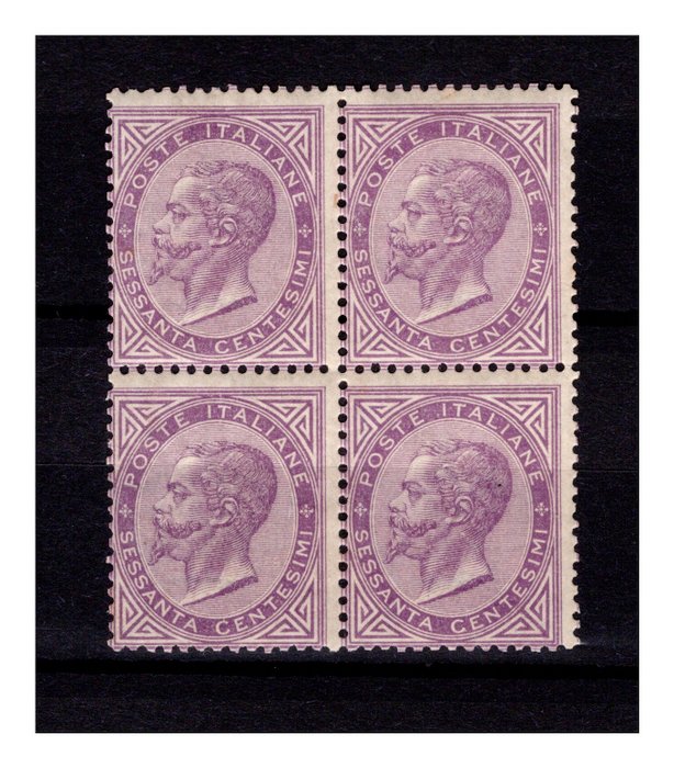 Italien Kongerige 1863/1863 - SPL quatrain 60 cent, Turin sort T21b intens lilla lilla Sorani certificeret - Sassone T21b