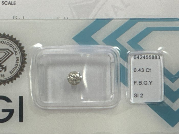 Ingen mindstepris - 1 pcs Diamant  (Naturfarvet)  - 0.43 ct - Rund - Fancy Brunlig, Grøn Gul - SI2 - International Gemological Institute (IGI)