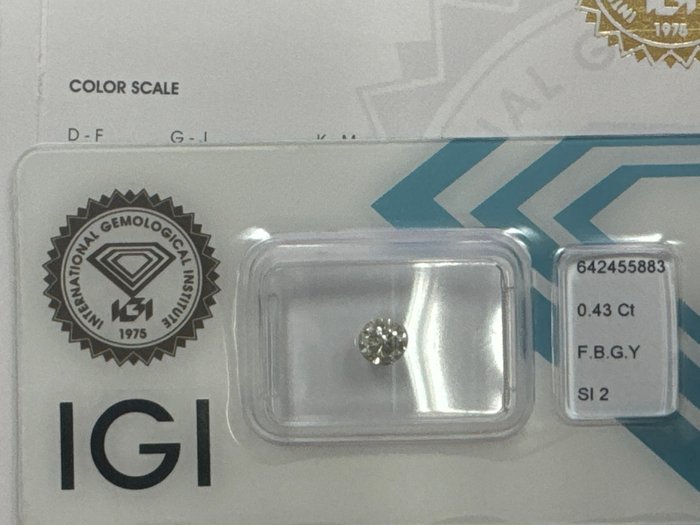 Ingen mindstepris - 1 pcs Diamant  (Naturfarvet)  - 0.43 ct - Rund - Fancy Brunlig, Grøn Gul - SI2 - International Gemological Institute (IGI)