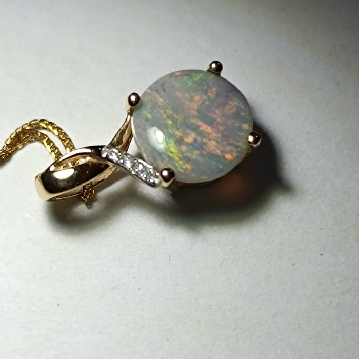 Vedhæng - 14 karat Rosaguld Opal - Diamant