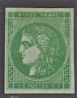 Frankrig  - Frankrig - Bordeaux-udgave - 5c grøn ny* Kalvecertifikat - Yvert 42B - YvertTellier n°42B