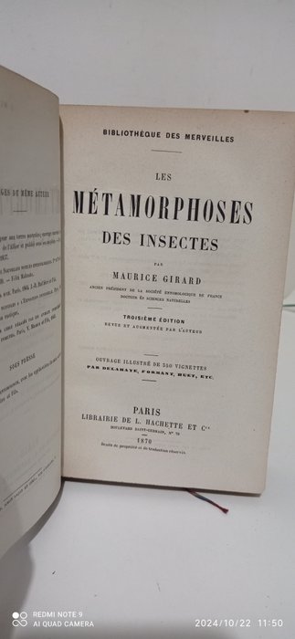 Maurice Girard - Les métamorphoses des insectes, orné de 350 vignettes - 1870