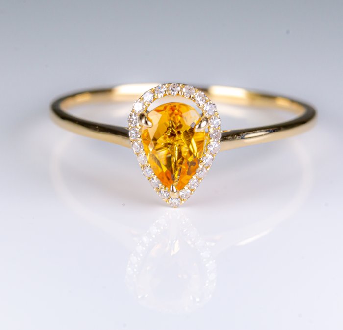 Ingen mindstepris - Ring - 14 karat Gulguld -  0.51ct. tw. Citrin - Diamant