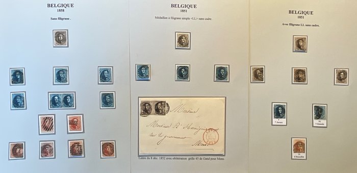 Belgien 1851/1858 - Parti medaljoner fra en særlig samling - inklusive bedre stempler på 40c karmin (inklusive - OBP 6/8 10A/12A 10/12 oa