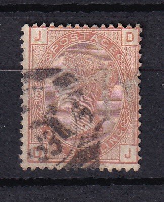 Storbritannien 1873 - kyst €650, 1s rødbrun tallerken 13 - Yvert n°54