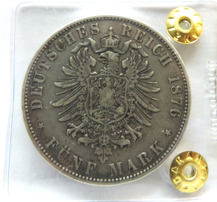 Tyskland, Emperie, Tyskland, Sachsen. Albert (1873-1902). 5 Mark 1876 "E"  (Ingen mindstepris)