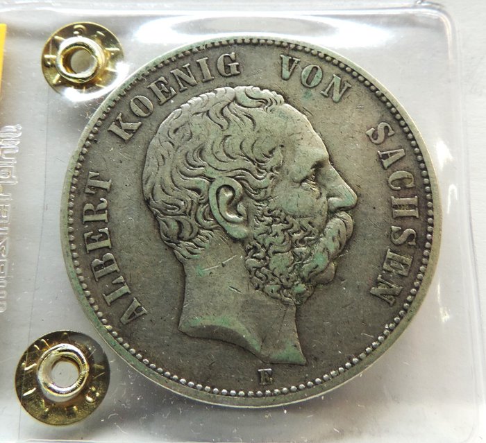 Tyskland, Emperie, Tyskland, Sachsen. Albert (1873-1902). 5 Mark 1876 "E"  (Ingen mindstepris)