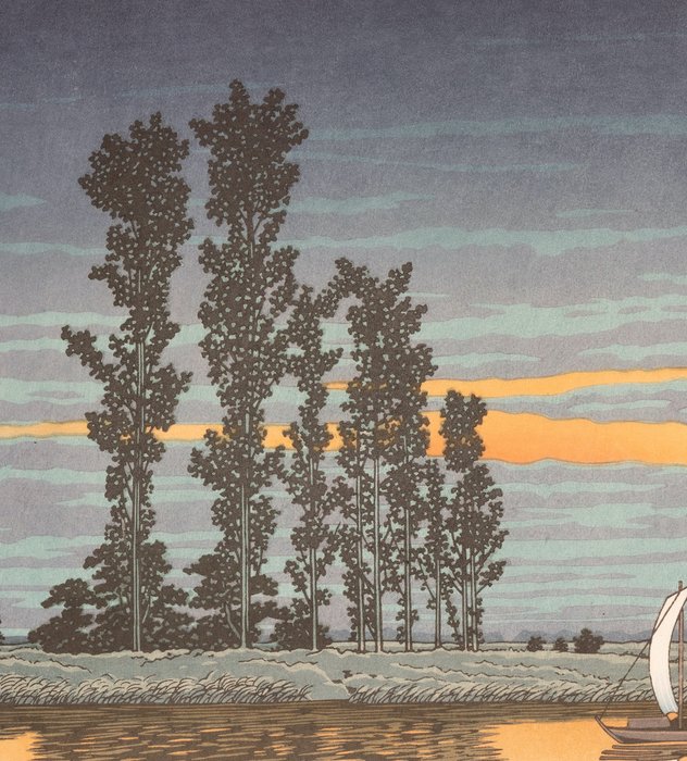 Bloktryk - Papir - Kawase Hasui 川瀬巴水 (1883-1957) - "Ushibori no Yugure" 牛堀乃夕暮 (Dusk at Ushibori) - Japan - Reiwa perioden (2019 - nu)