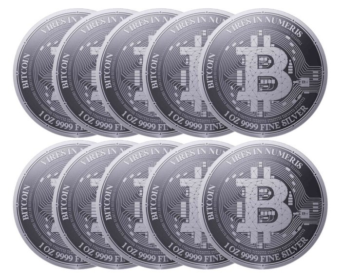 Niue. 10 x 1 oz 2023 $2 NZD Bitcoin Silver Coin BU (In Capsule)