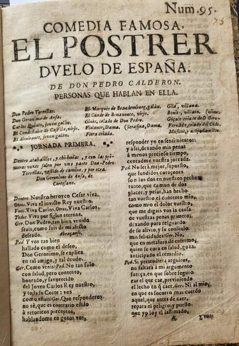 D Pedro Calderon de la Barca - Comedia famosa El Postrer Dvelo de España / de Don Pedro  Calderon - 1725