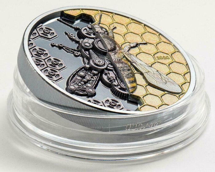 Mongoliet. 2000 Togrog 2020 Mechanical Bee - Clockwork Evolution, 3 Oz (.999)