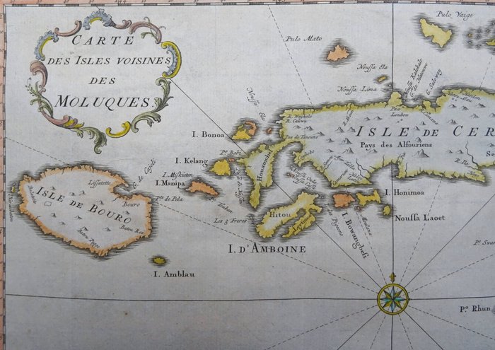 Asien - Indonesien / sydlige og nordlige molukker / Ambon / Seram / Banda; J.N. Bellin - Carte des Isles Voisines des Moluques / Kaart der Molukze Naburige Eilanden - 1751-1760