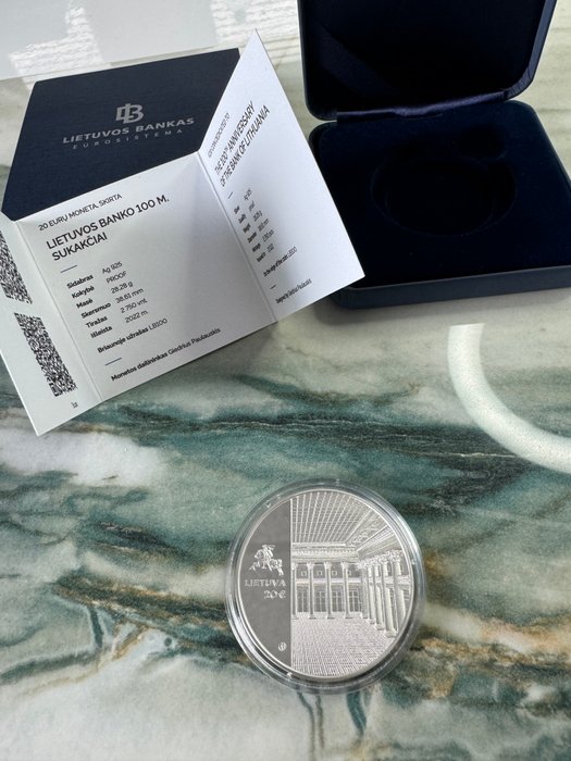 Litauen. 20 Euro 2022 "100th Anniversary of the Bank of Lithuania" Proof  (Ingen mindstepris)