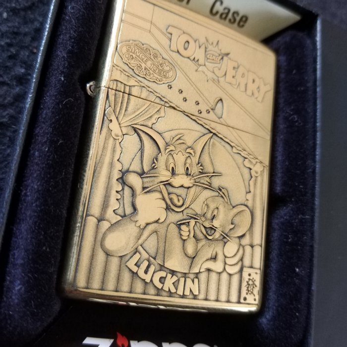 Zippo - 3D Tom  Jerry - heavy armor case - new - Lommelighter - Gylden messing