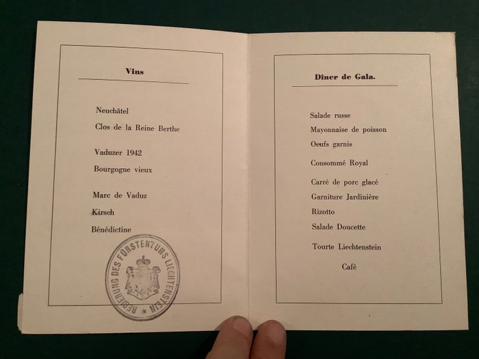 Liechtenstein 1943 - Menu af kongeparrets gallamiddag - Michel 211/213