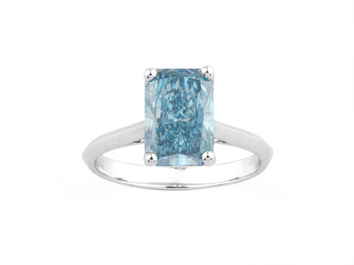 Ring - 14 karat Hvidguld -  3.01ct. tw. Blå Diamant (Laboratoriedyrket diamant i fancy farver)