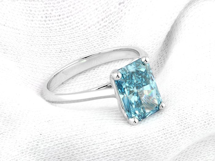 Ring - 14 karat Hvidguld -  3.01ct. tw. Blå Diamant (Laboratoriedyrket diamant i fancy farver)