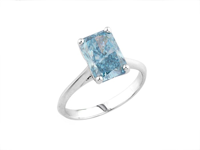 Ring - 14 karat Hvidguld -  3.01ct. tw. Blå Diamant (Laboratoriedyrket diamant i fancy farver)