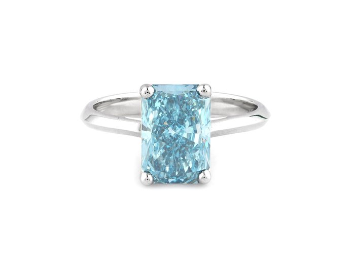 Ring - 14 karat Hvidguld -  3.01ct. tw. Blå Diamant (Laboratoriedyrket diamant i fancy farver)