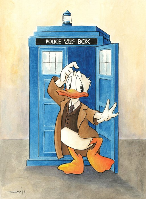 Jordi Juan - Donald Duck: Dr. Who - Original Watercolor Painting - Hand Signed