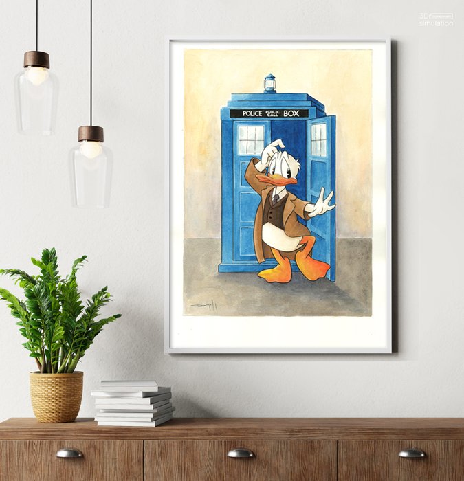 Jordi Juan - Donald Duck: Dr. Who - Original Watercolor Painting - Hand Signed