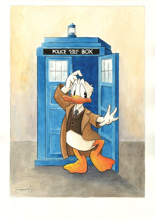 Jordi Juan - Donald Duck: Dr. Who - Original Watercolor Painting - Hand Signed