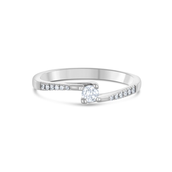 Ring - 18 kraat Hvidguld -  0.16ct. tw. Diamant (Natur)