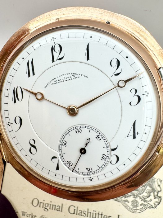 A. Lange  Söhne - Deutsche Uhrenfabrikation Glashütte 14K gol Pocket Watch with Extract from the Archive - 1901-1949