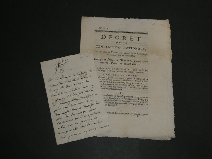 La duchesse d'Albanie - Révolution française - La royauté constitutionnelle - Pièce autographe signée concernant la vente de ses diamants - 1789