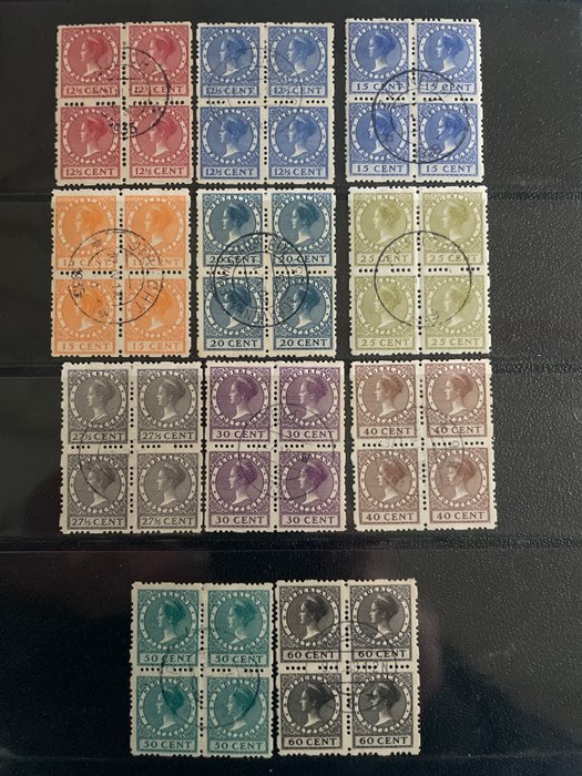 Holland 1928 - Firesidet rullesartering i blokke af 4 - NVPH R33/R56