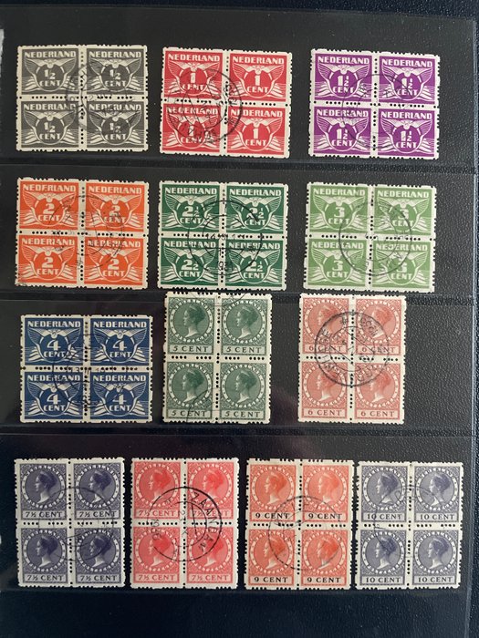 Holland 1928 - Firesidet rullesartering i blokke af 4 - NVPH R33/R56