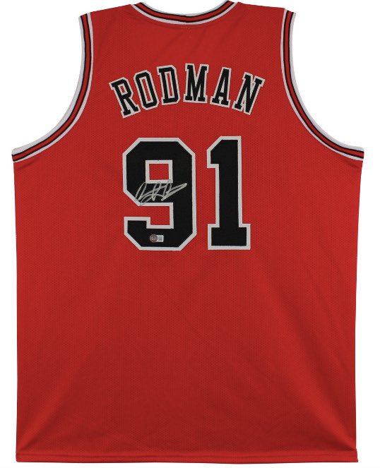 Double Team - NBA - Dennis Rodman - Autograph - Red Custom Basketball Jersey - With COA